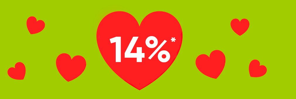 14% кэшбек в День всех влюбленных Сумы